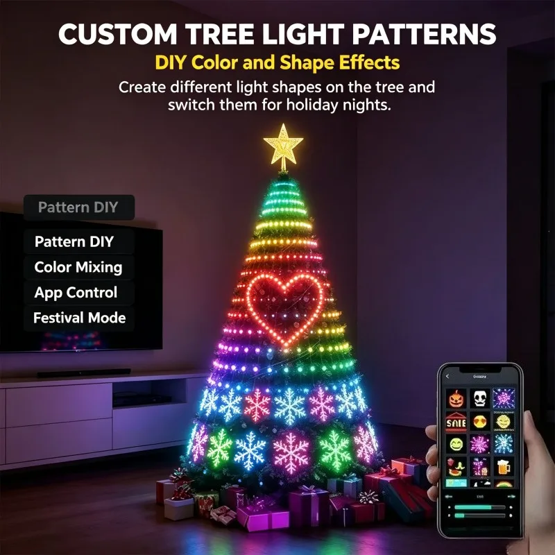 LED Intelligent Christmas Tree Bluetooth Colorful Point Control Light Strip String Neon Lights Festive Decoration Atmosphere