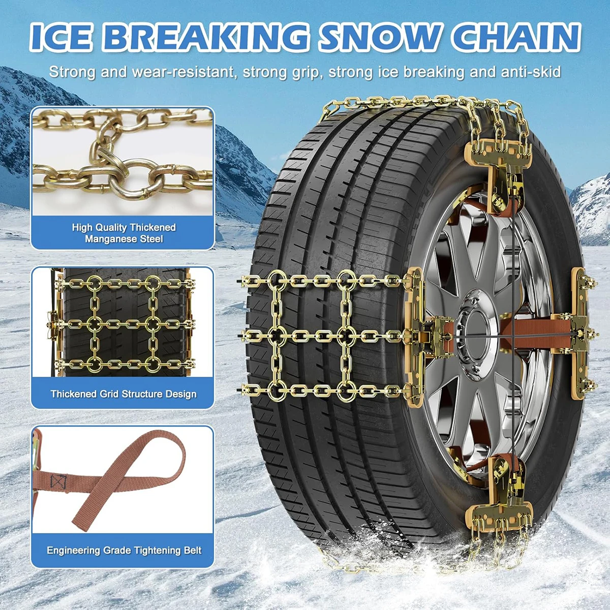 4/8pcs Anti-Skid Snow Chains For Car Motorcycles Tire Chains Winter Snow Ice Mud Road Bad Terrain Wheels Anti-slip Safety Chains