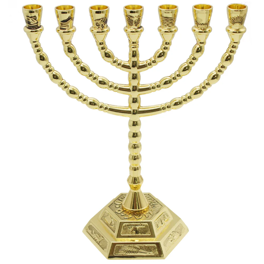 

7 Branch Religious Candlestick Ornaments Simple Design Metal Hanukkah Menorah Jewish Holder Bedroom Living Room