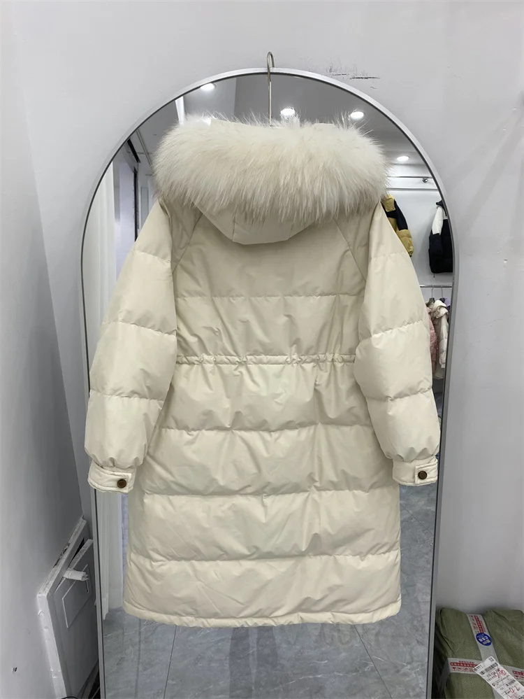 겨울 신상 여성용 다운 재킷 출퇴근용 후드 루즈핏 따뜻한 퍼 칼라 화이트 덕 다운 파카 코트