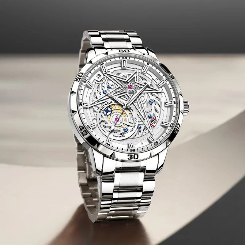 GUANQIN Men's Watches Trend Fashion Hollow Out Mechanical Style Original Stainless Steel Quartz Wristwatch Waterproof Luminous