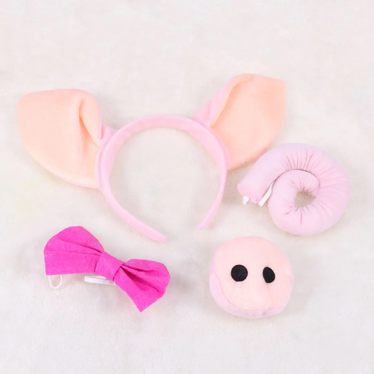 

4pcs Pig Four Piece Set Pink Headband Ears Nose Tail Bow Size Cosplay Accessories Halloween Party Dress Up Gift