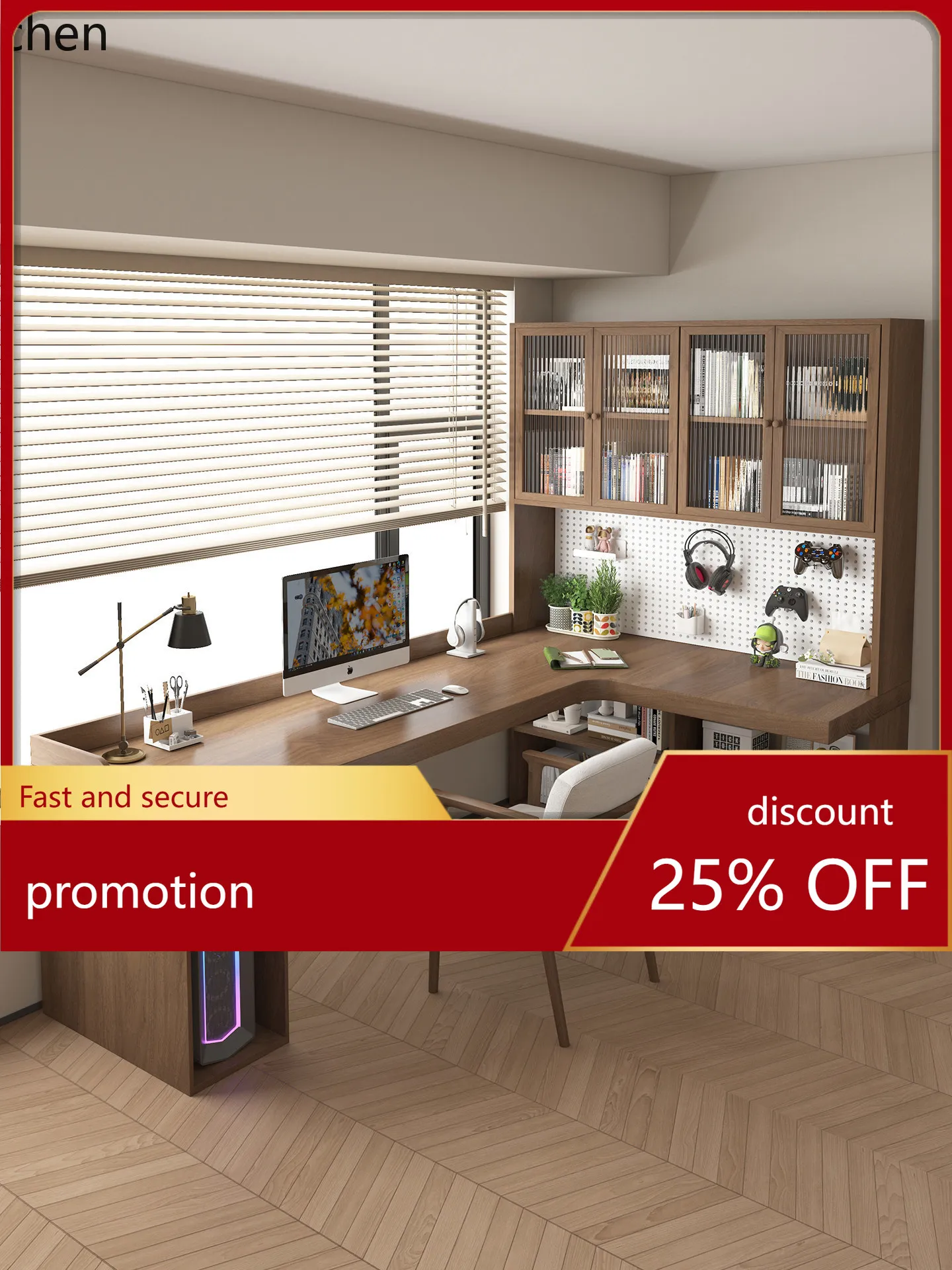 CZ Corner Solid Wood Desk Bookshelf Bedroom Pegboard Long Workbench Office Large Board L-Shaped Computer Desk Desktop Corner