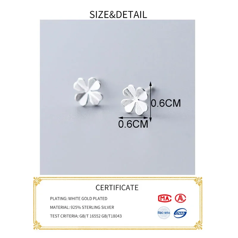 INZATT Real 925 Sterling Silver Clover Stud Earring for Women Party Cute Fine Jewelry Exquisite and Compact Ear Care Accessories