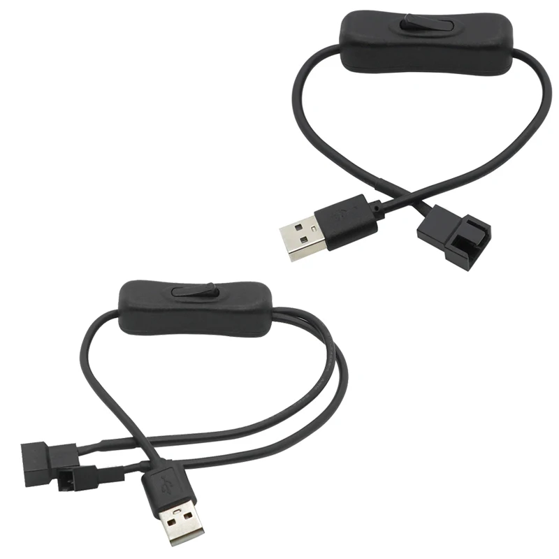 1to2 Ways USB Fan Power Adapter Cable 22AWG 5V USB to 3/4Pin PWM Fan Connector With On Off Switch PC Computer Fan Splitter Cable