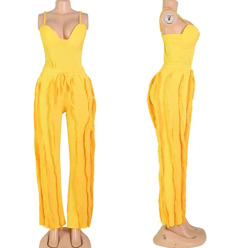 Elegante tweedelige set dames festivaloutfits clubwear bodysuit top en franje kwastje broek pak bijpassende sets conjunto mujer