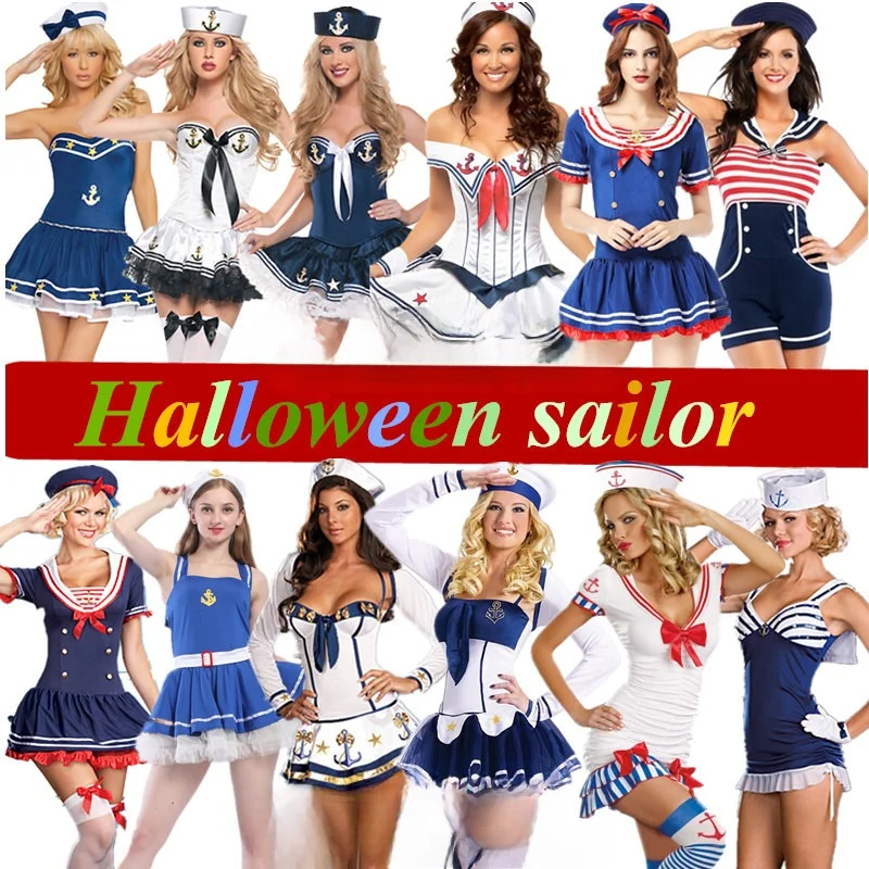 

Adult White Navy Sailor Sexy Police Costume Halloween Party Cosplay Makeup Costume Women's Fashionable Polyester Blend Dress