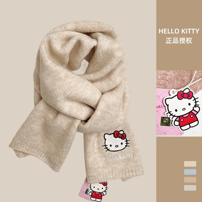 Sanrio Hello kitty Cartoon Knitted Scarf Winter Cute Going Out Thickening Warmth Student Work Kawaii Couple Birthday Gift