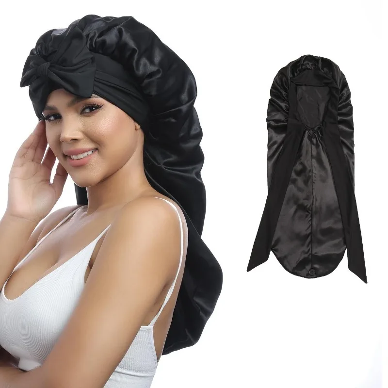

1pcs Long Satin Bonnet Solid Color Extra Large Sleep Cap With Long Tie Hair Bonnet For Black Women Hair Care Cap For All Hair
