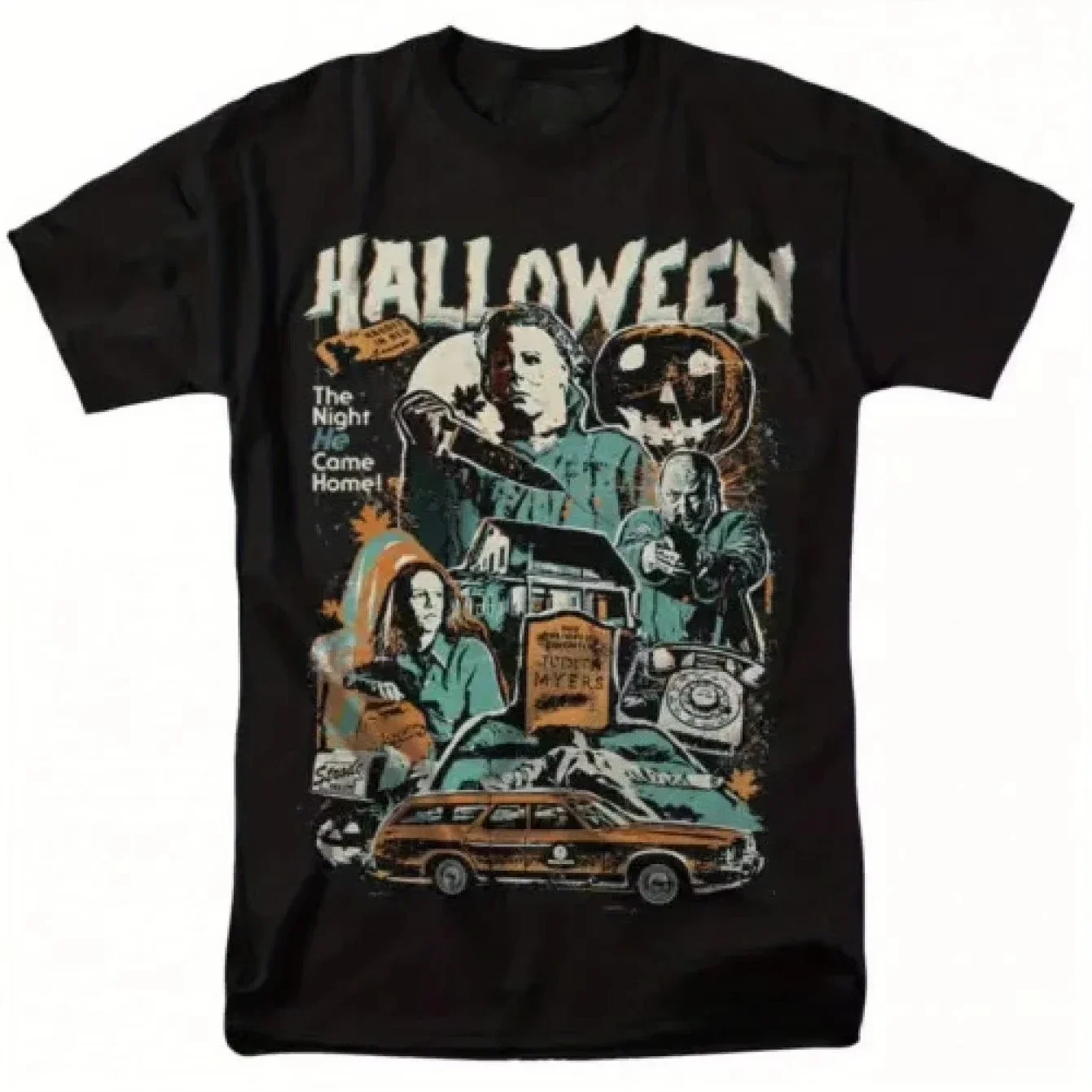 

100% pure cotton retro short-sleeved men's casual fashion T-shirt with Halloween horror movie prints from the 1990s