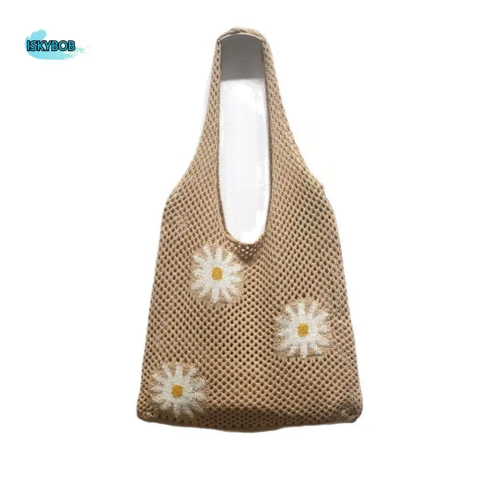 

Fashion Hollow Design Women Shoulder Bag Sweet Flower Cute Knitting Bag Portable Large Capacity Crochet Tote Bag Girls