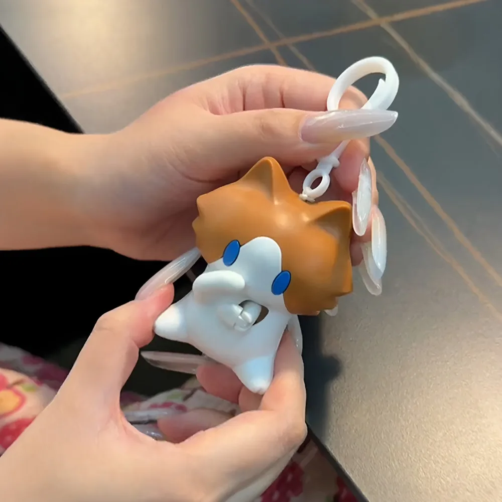 Backpack Interactive Salary Cat Keychain Funny Cute Cartoon Pull-String Pendant Keyring Bag Pendant Hand-Waving Keychain Kids
