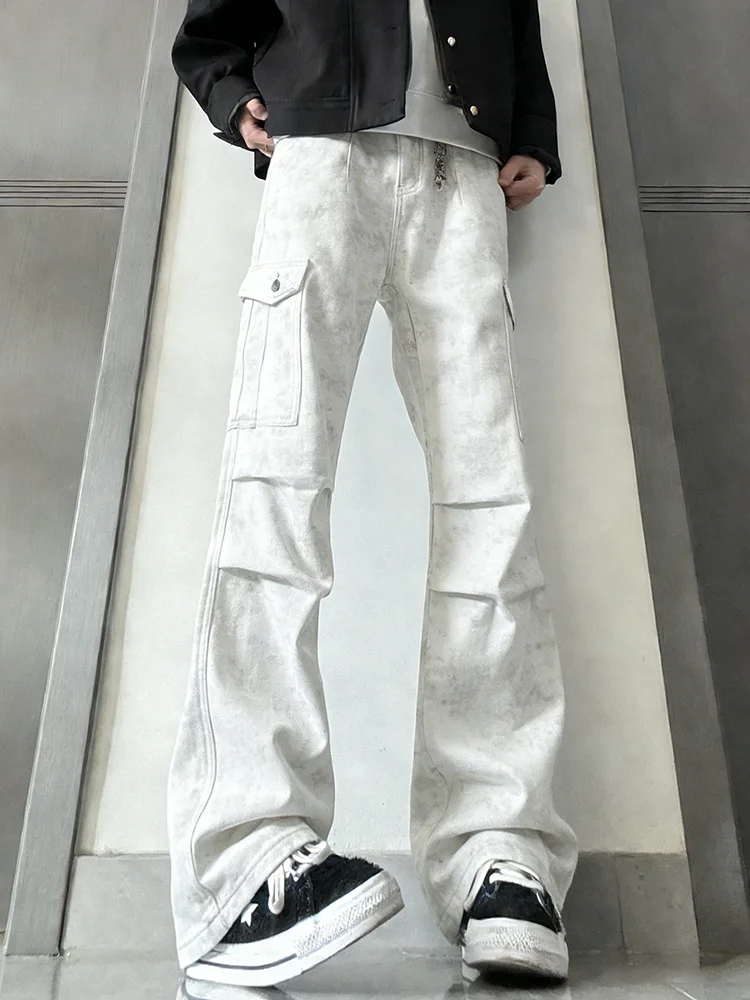 

Мужские джинсы American Sle Fce с подкладкой, белые, с эффектом потертости, прямые, рабочие брюки, свободный крой, повседневные брюки в стиле High Street