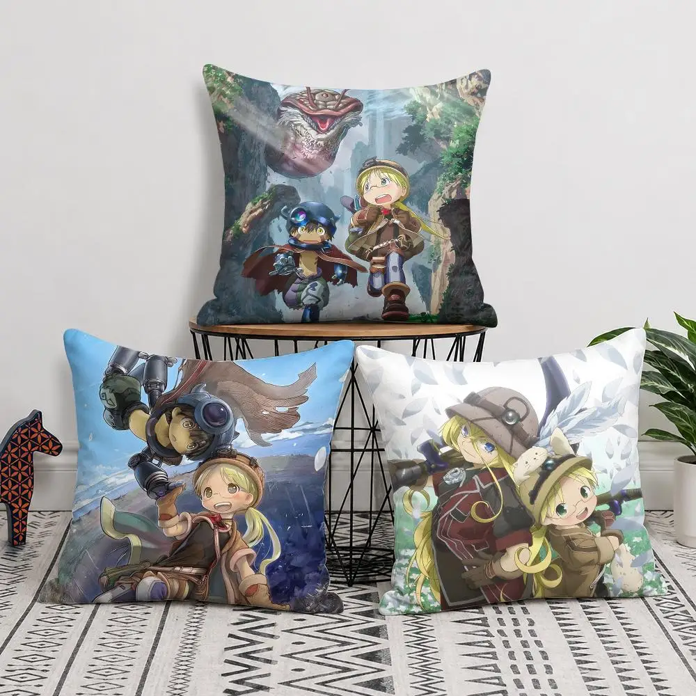 M-Made In Abyss Japanese Anime Cushion Cover Wrinkle-Resistant Short Plush Pillow Case Breathable Machine-Washable