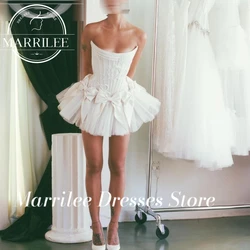 Marrilee Customized Princess Ballet Strapless Tulle Evening Dress With Bow Above Knee Sleeveless Sexy Open Back Short Prom Gowns