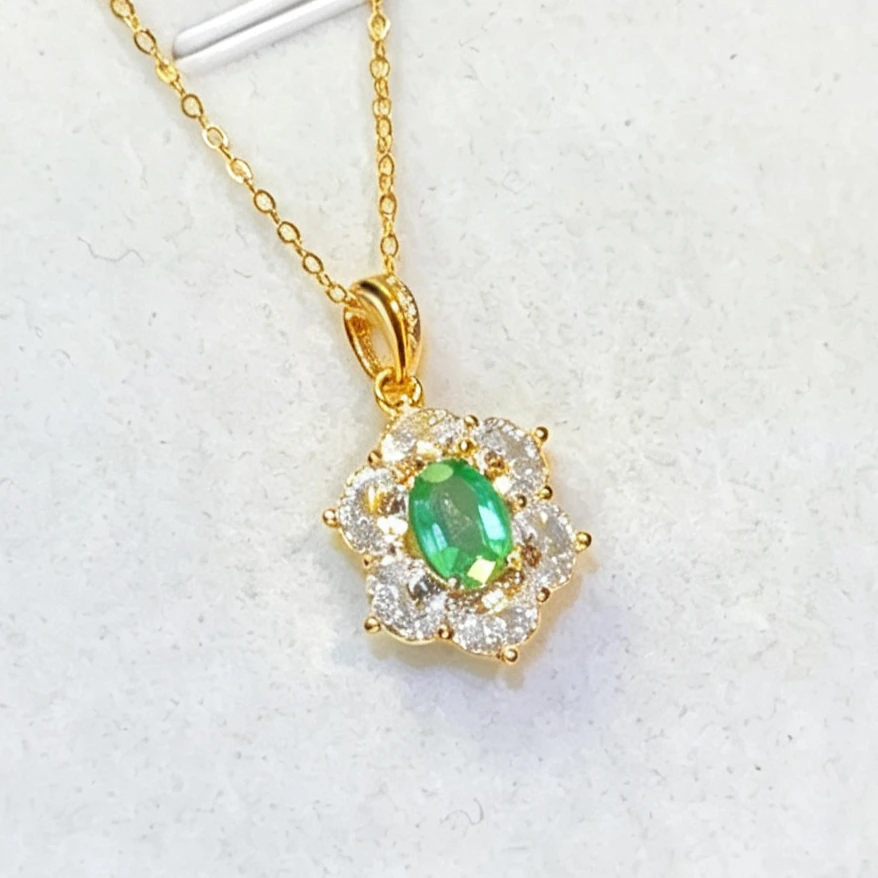 Natural Colombian Emerald Pendant with Certificate 5x7mm Genuine Emerald 925 Silver Necklace Pendant Birthday Gift for Women