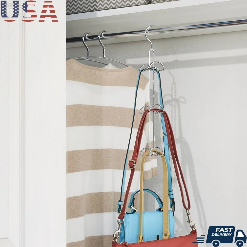 

6 Hook Closet Organizer Hanging Rack Handbags Purses Scarves Belts Accessories Storage Effortless Installation Durable Steel