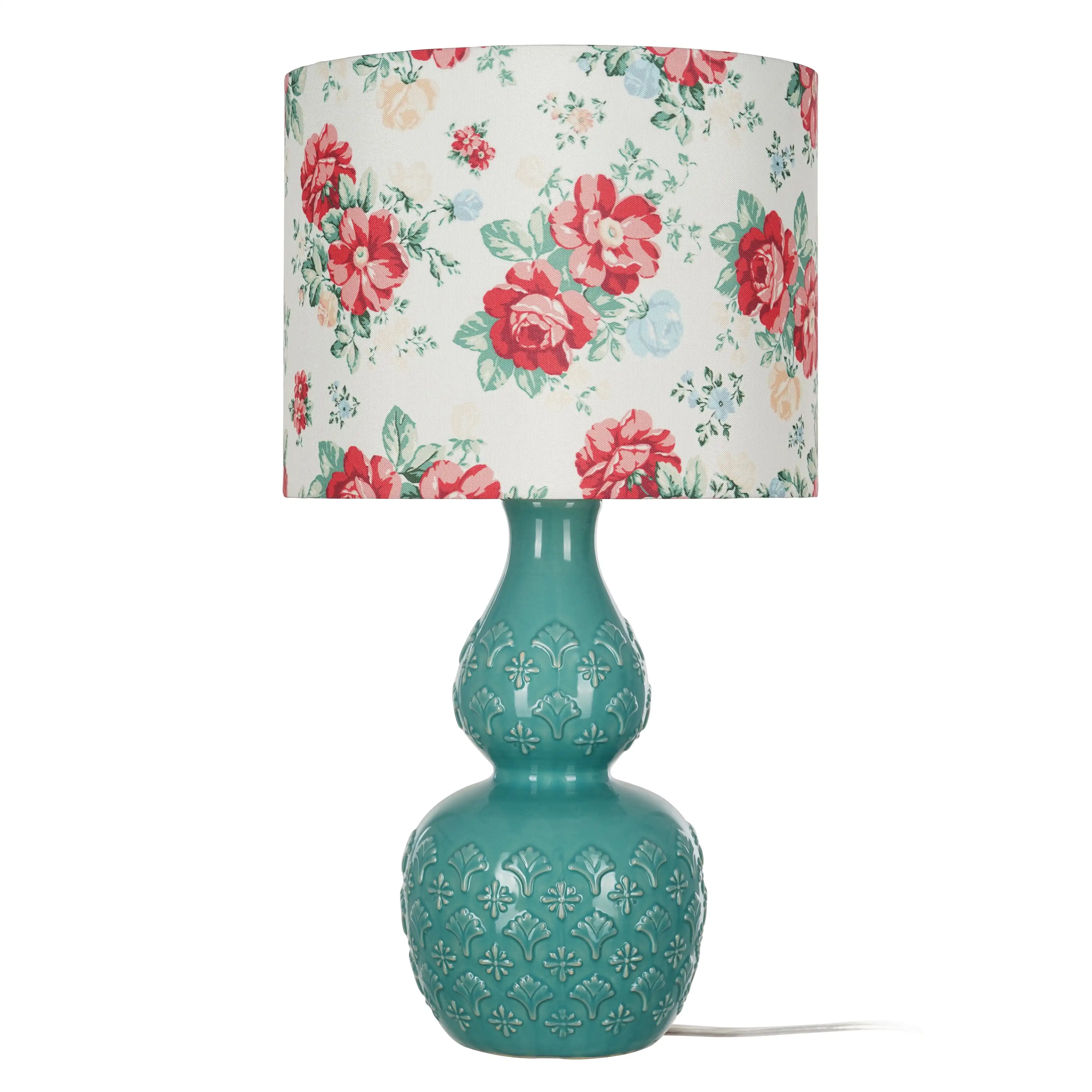 

Vintage Floral Table Lamp, Green Finish