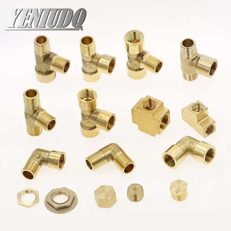 1pcs Brass Pipe Fittings BSP Male Female Thread Straight Elbow 3-Way 4-Way Plug Nut Gasket, Brass Adapter Coupler Connector