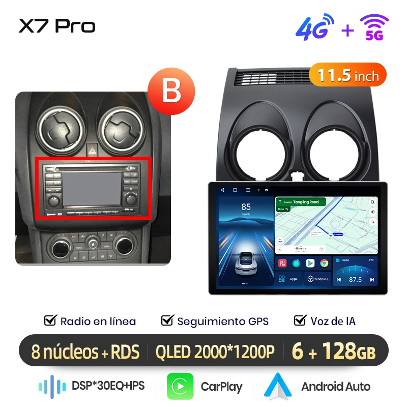 Junsun Radio Voz AI voor Nissan Qashqai J10 2006-2013 draadloze CarPlay Android Auto autoradio 2DIN met Bluetooth DAB+ GPS RDS