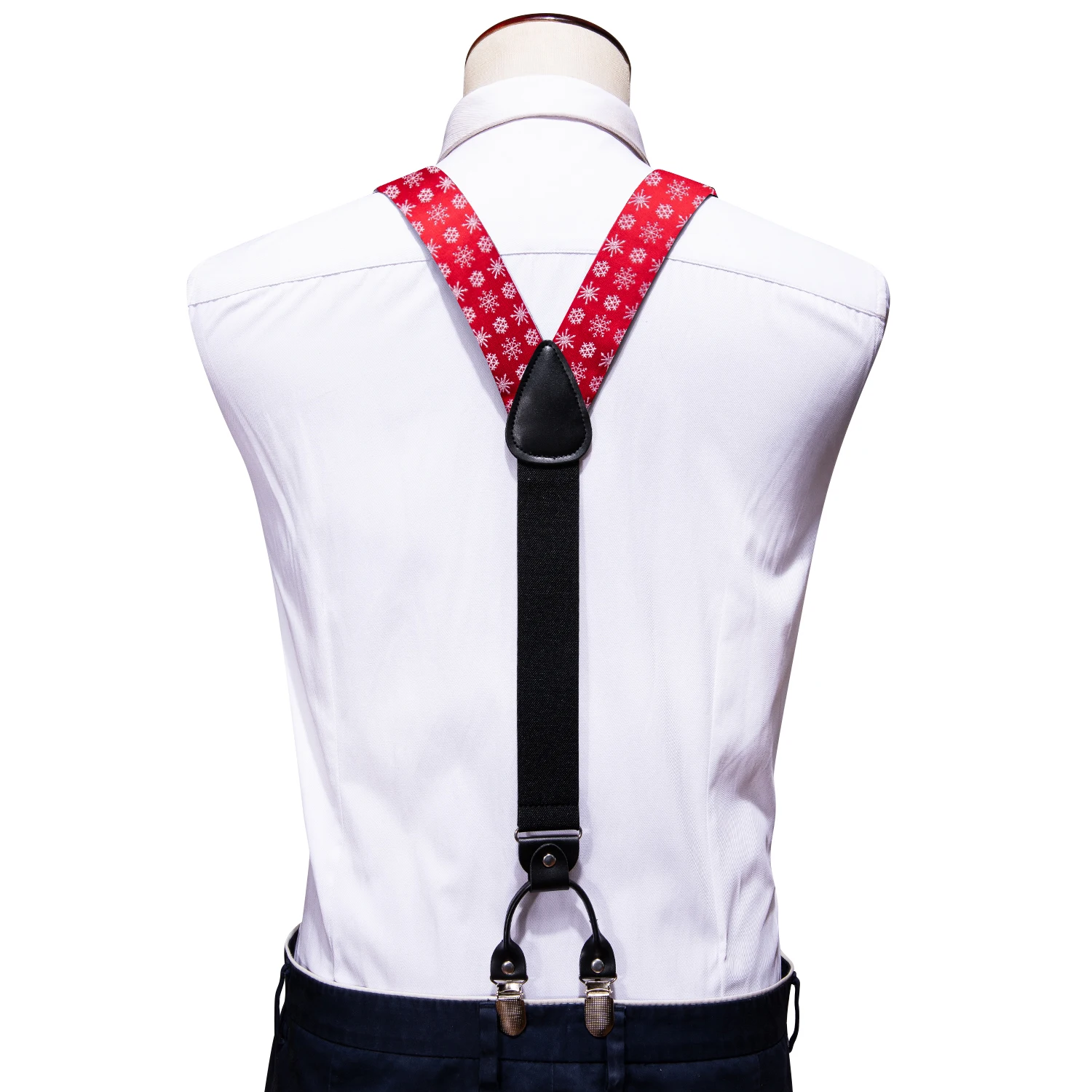 Barry.Wang-Suspender de Natal de seda ajustável para homens, Y chaves traseiras, gravata borboleta, lenço, abotoaduras, vermelho, verde, preto, Natal, 6 clipes