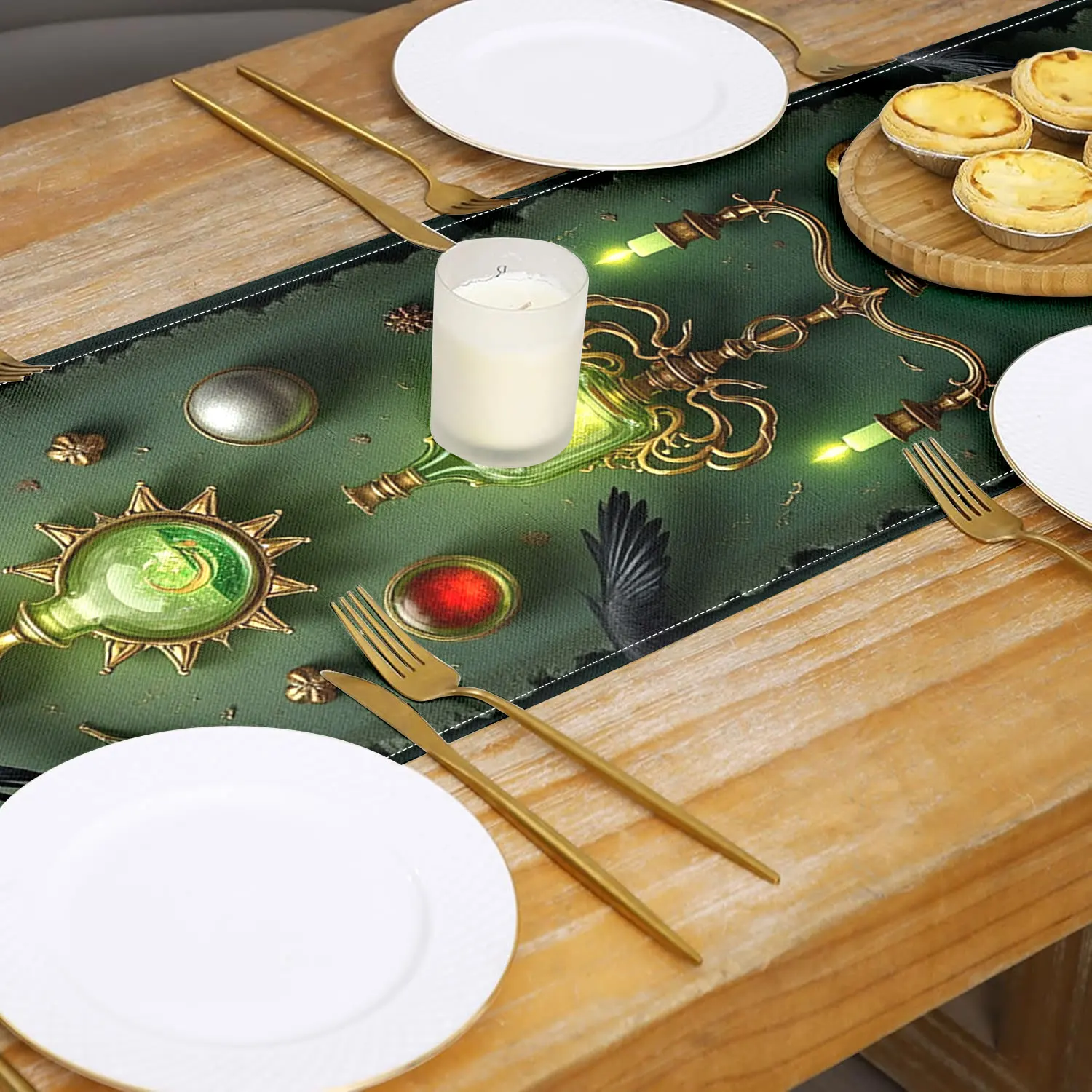 قطعة واحدة من مفرش الطاولة ذو الطابع السحري الغامض مع الكتب القديمة والغربان وأنماط زجاجات الجرعة، مناسبة للمساحات الخيالية والحفلات ذات الطابع السحري