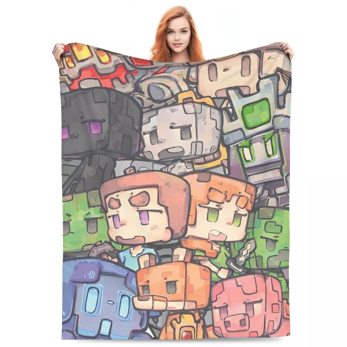 M-Minecraft Time! Fuzzy Blanket Sandbox Game  Customized Throw Blanket for Home Plush Thin Quilt