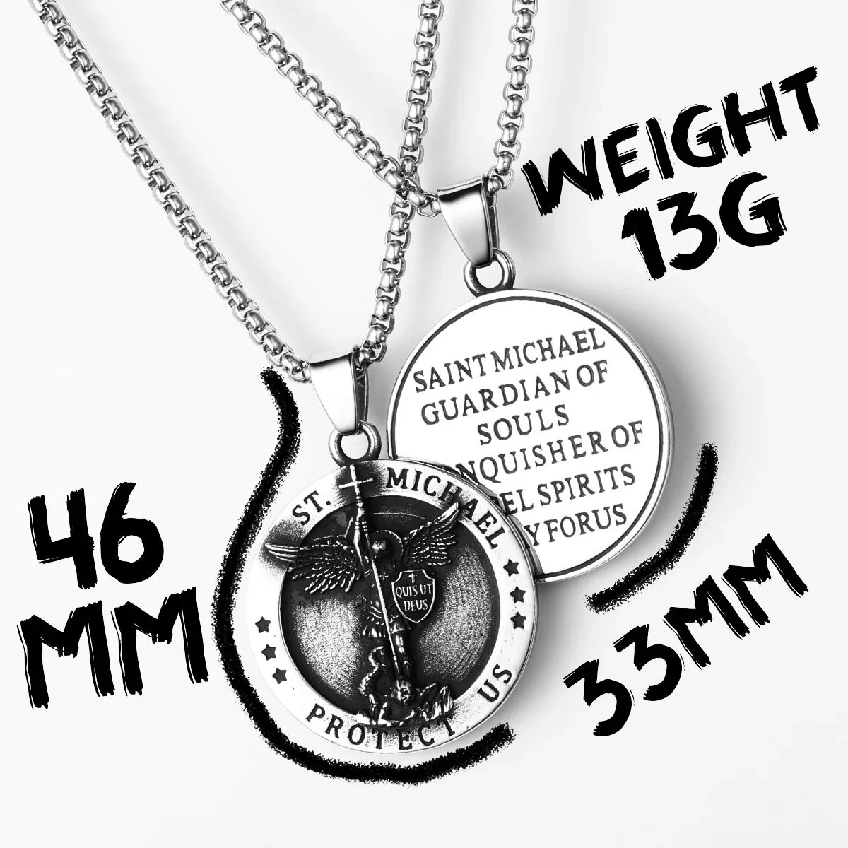 St.Michael قوس الملاك القلائد للرجال والنساء ، الفولاذ المقاوم للصدأ المعلقات ، تميمة قوية ، سلاسل ، اكسسوارات المجوهرات ، الهدايا ، الجملة