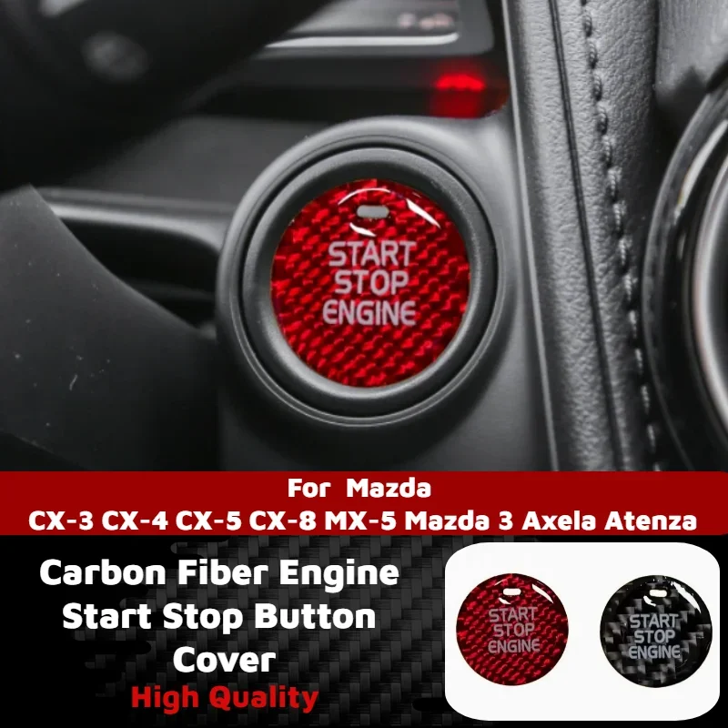 Carbon Fiber Engine Start Stop Button Cover Trim for Mazda 3 CX-3 CX-4 CX-5 CX-8 MX-5 Axela Atenza Car Interior Accessories