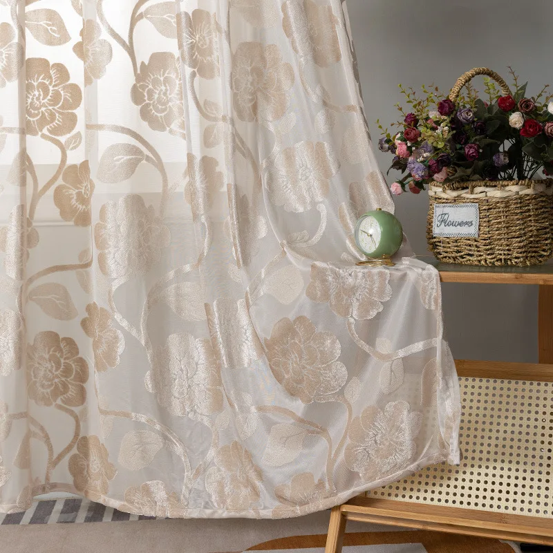 Tulle Jacquard Embossed Semi-shading Sheer Curtains for Living Dining Room Bedroom Fabric, Light-transmitting Custom Size