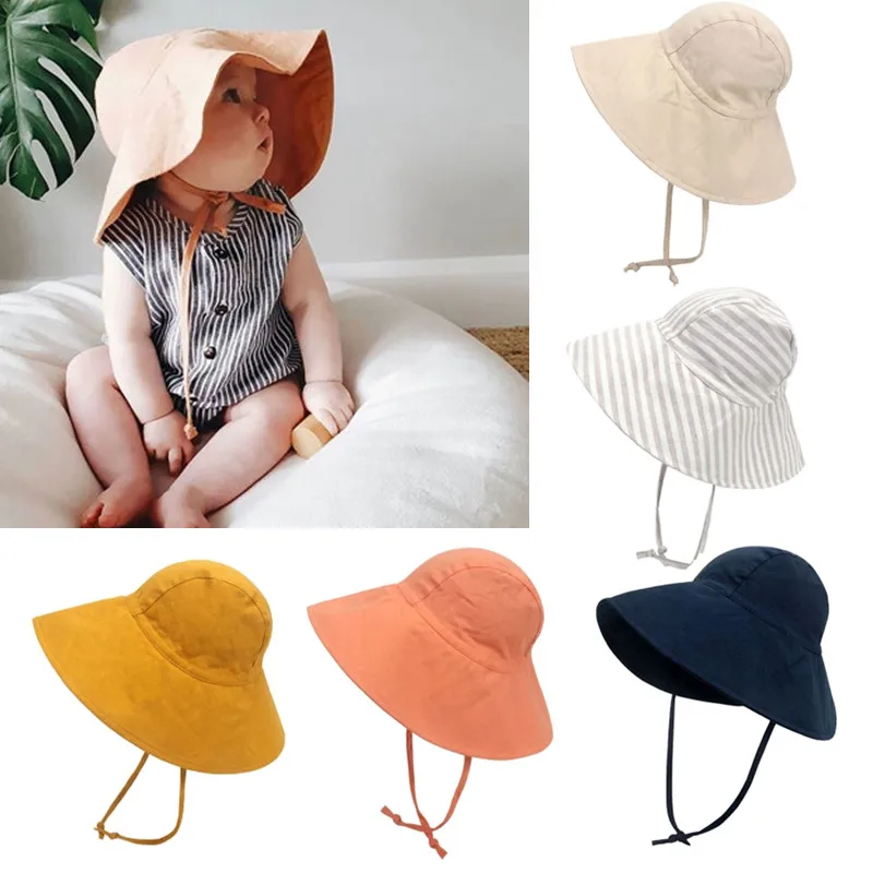 Cotton Linen Spring Summer Baby Sun Hat Travel Outdoor Sunscreen Big Brim Kids Bucket Hat Unisex Toddler Beach Cap Bonnet 3M-8Y