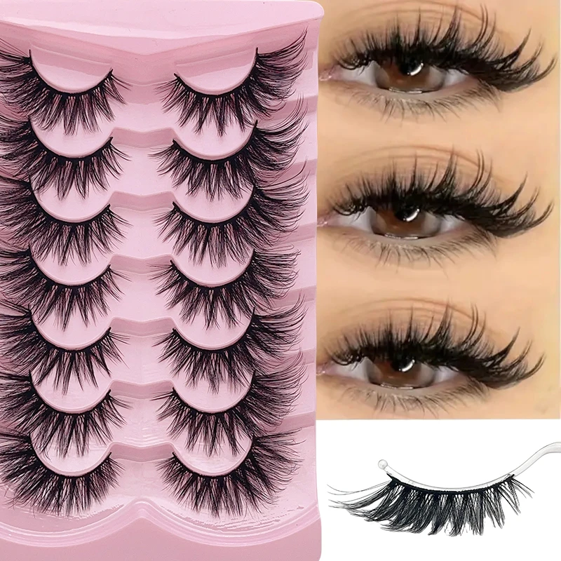 7 أزواج من الرموش الصناعية بأشرطة شفافة وتأثيرات عين الثعلب والقطط، رموش سميكة ومجعدة بشكل طبيعي