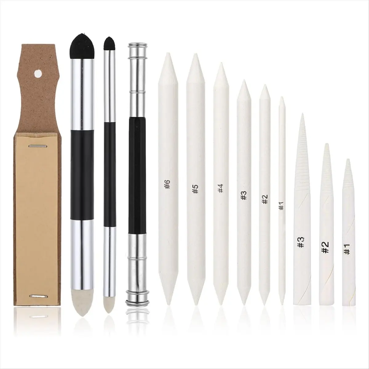 A74U 13PCS Blending Stump, Art Blenders with Blending Sponge Pens and Sandpaper Pencil Sharpener Blending Sticks for Drawing