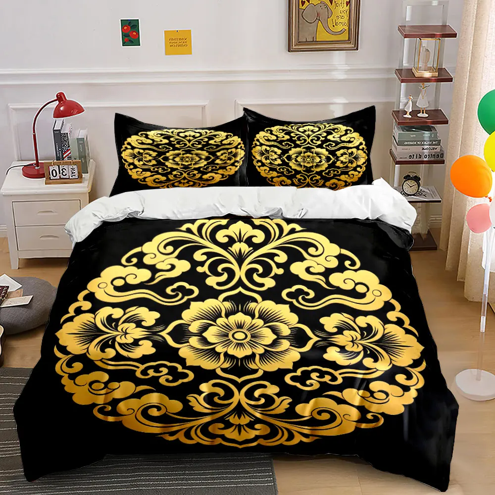 

Luxury Golden Pattern Decoration Set Soft Comfortable Duvet Cover Bedding Set Included 1*Duvet Cover & 2*Pillowcases, gift