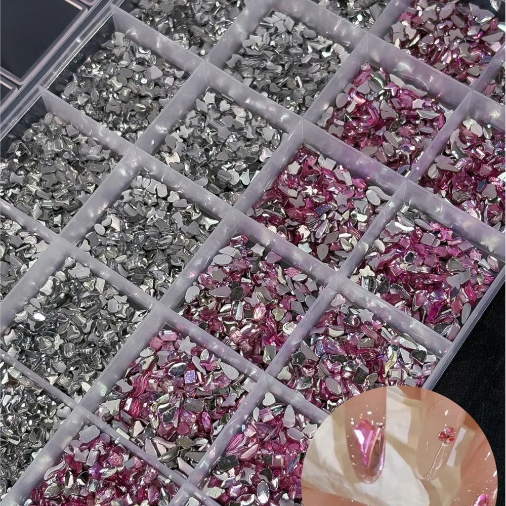 Strass pour ongles irréguliers, mélange rose clair, 24 grilles, papillon, lune, étoile, rectangulaire, diamant, grande capacité, décoration de manucure