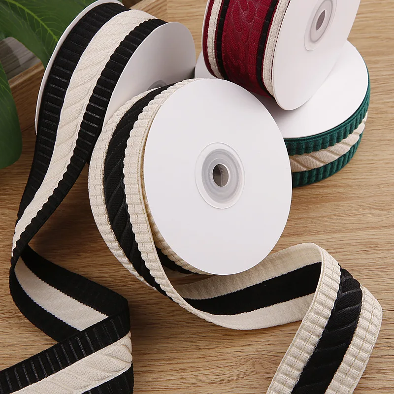 10 Yards 40MM Twill Stripe Knit Colorful Black White Ribbon Hair Bows DIY Crafts Gift Wrapping Handmade Accessories Decoration