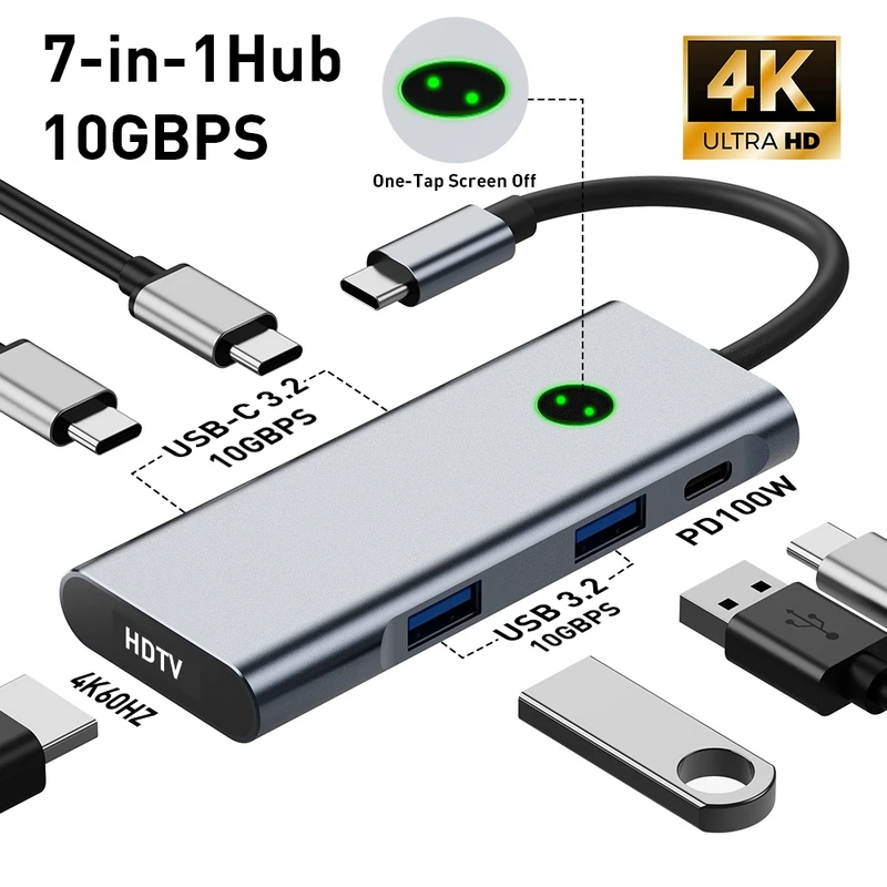 

USB C Dock 4K@60Hz HDTV Adapter with 10GB Hub, USB3.2Gen2*2 & USB-C3.2Gen2*2, 7 in 1 Docking Station for for MacBook Laptop