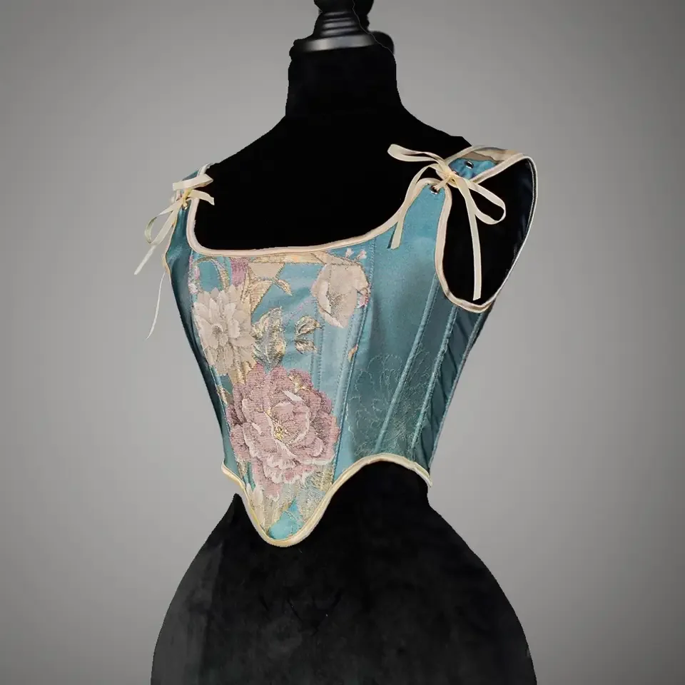 

Blue Victorian Corsets Top Women Summer Lace Up Bustier Vintage Gothic Bodice Peony Print Fashion Sexy Lingerie for Ladies