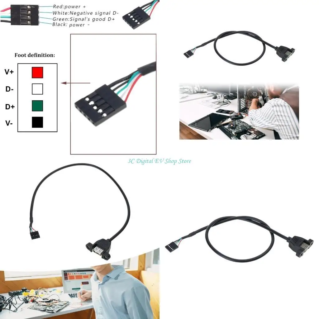 E74D USB2.0 Female Panel Mount to 5Pin Female USB Header Motherboard Cable Cord