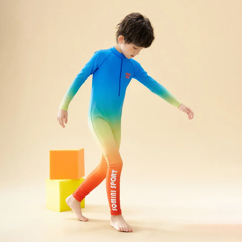 Kids Full Body Outdoor Water Sports Beach Surfing Swim Rash Guard Boy Long Sleeve Quick-Dry Bathing Front Zipper SwimWear