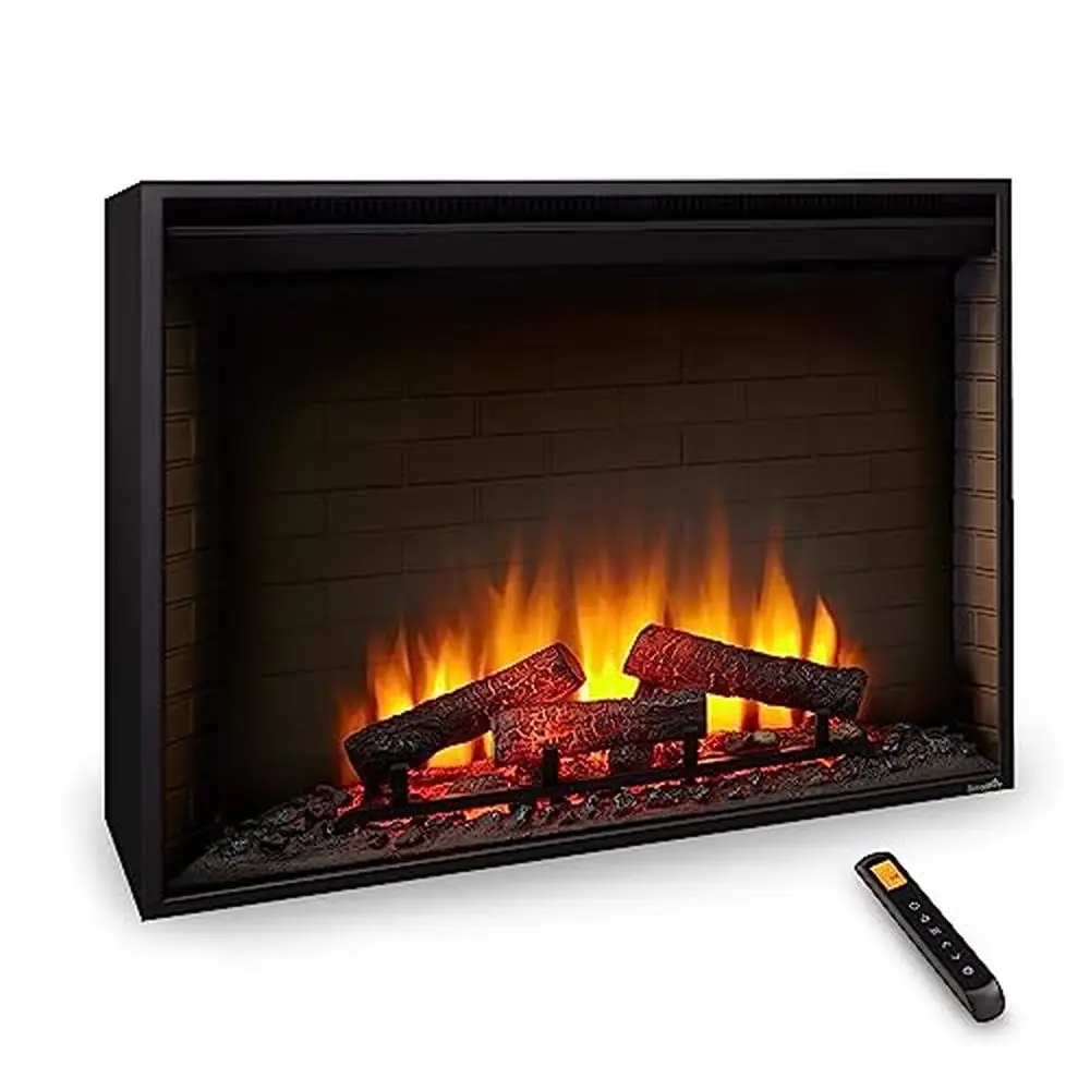 Electric Fireplace with Real Wood Ambiance Masonry-Style Interior Textured Log Set Integrated Heater & Custom Flame Levels