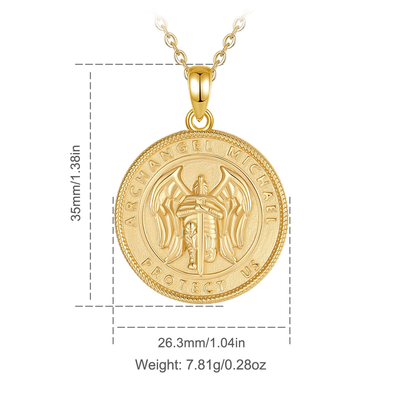 Eudora Saint Michael Necklace 925 Sterling Silver Plated 18K Gold Archangel Amulet Medal Pendant for Men Women Christian Jewelry