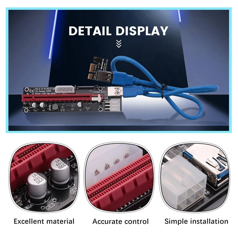6 قطعة PCI-E GPU الناهض كابل سريع 16X إلى 1X مع LED الرسومات تمديد Ethereum ETH التعدين بالطاقة الناهض بطاقة محول