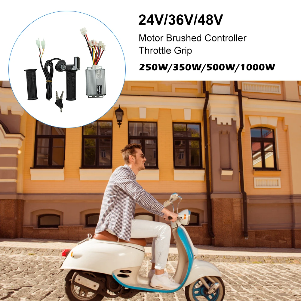 24V/36V/48V 250W/350W/500W/1000W Electric Bike Motor Brushed Controller and Throttle Twist Grip DC Scooter Speed Controller