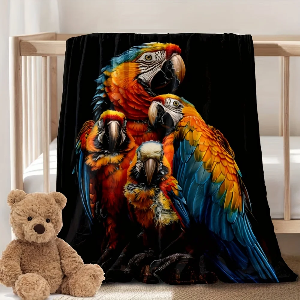 Pattern of the family of macaws Flannel printed blanket suitable for all seasons suitable for living room office sofa and travel