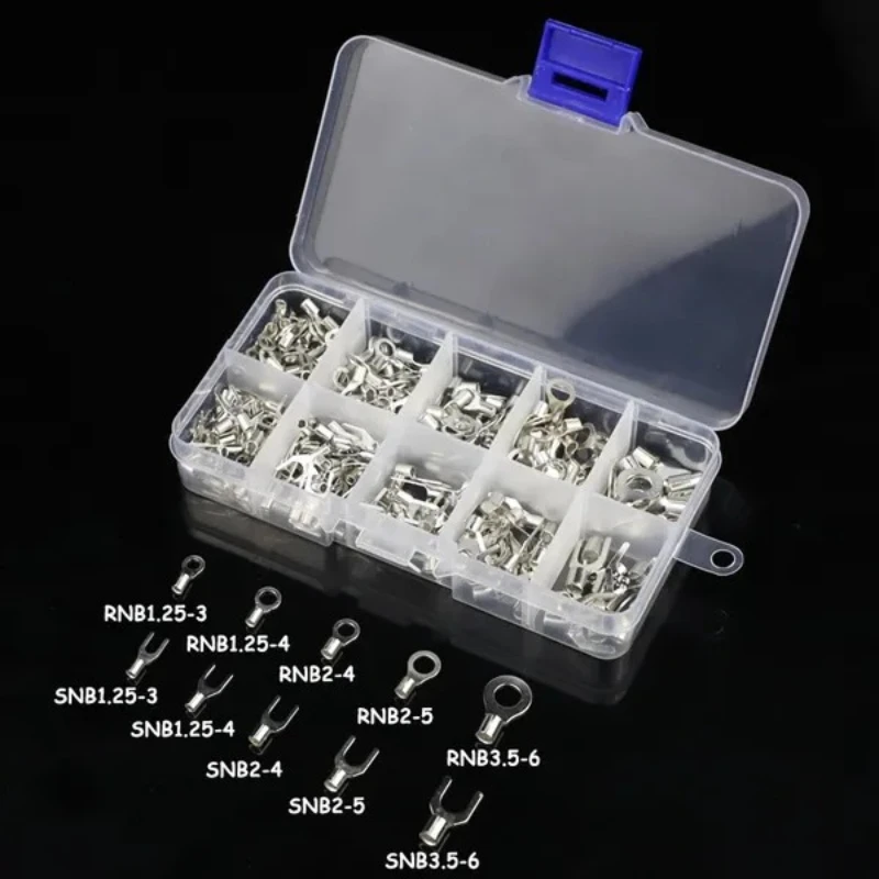 320Pcs 10 In 1 Terminals Non-Insulated Ring Fork U-type Brass Terminals Assortment Kit Crimp Spade Cable Wire Connector
