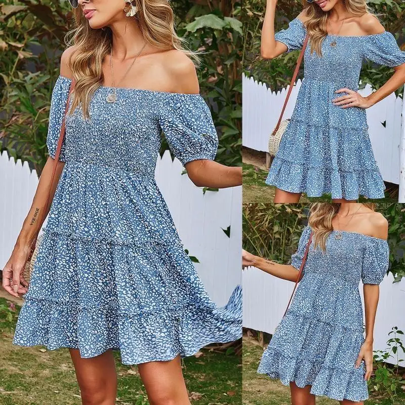 l38e-women-summer-short-puff-sleeve-sexy-off-the-shoulder-mini-swing-dress-boho-floral-print-shirred-chest-high-waist-a-line