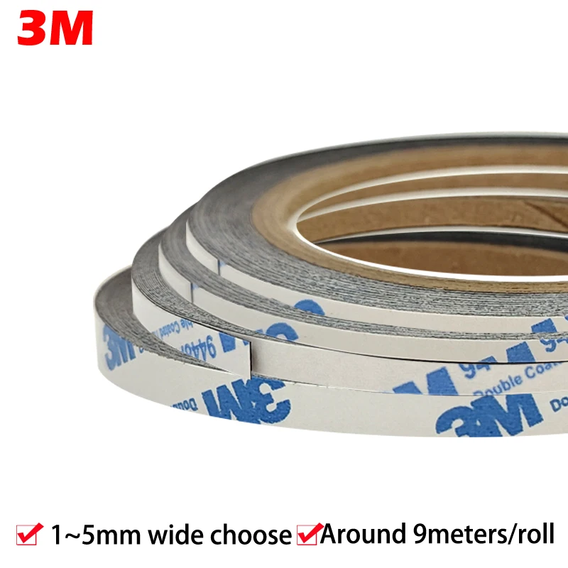 

1~5mm Wide choose, Original 3M Two Sides Adhesive Black Sticky Tape for cellphone Frame LCD Housing Fix Widely Use, 9Meters/roll