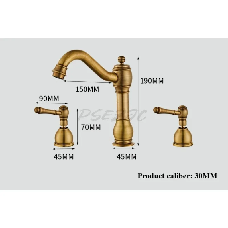 Nordic All Copper Retro Three Hole Split Type Faucet Washbasin Basin Bathroom Basin Hot and Cold Faucet