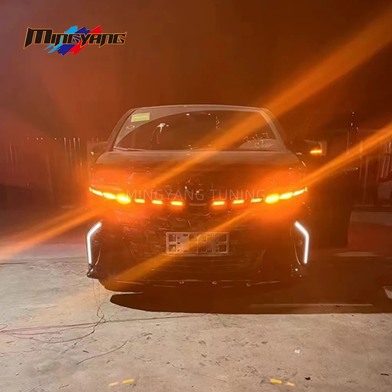 تعديل 2024 Alphard Modellista ABS البلاستيك شوايات السيارة الكروم لشبكة سلسلة Alphard 40 مع أضواء LED